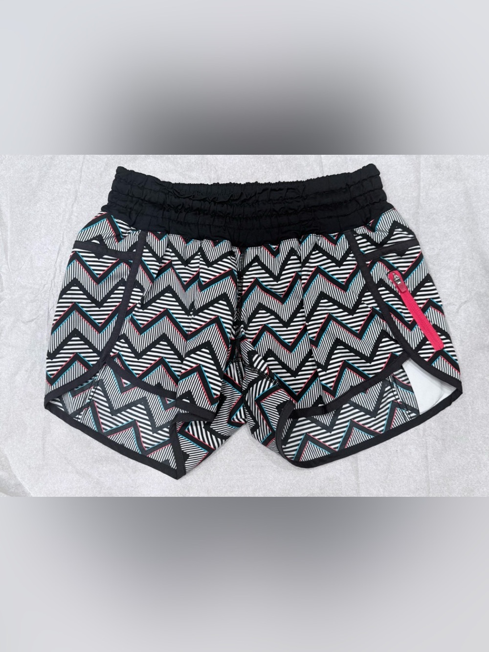 lululemon athletica Black Chevron Shorts with Teal & Pink Accents